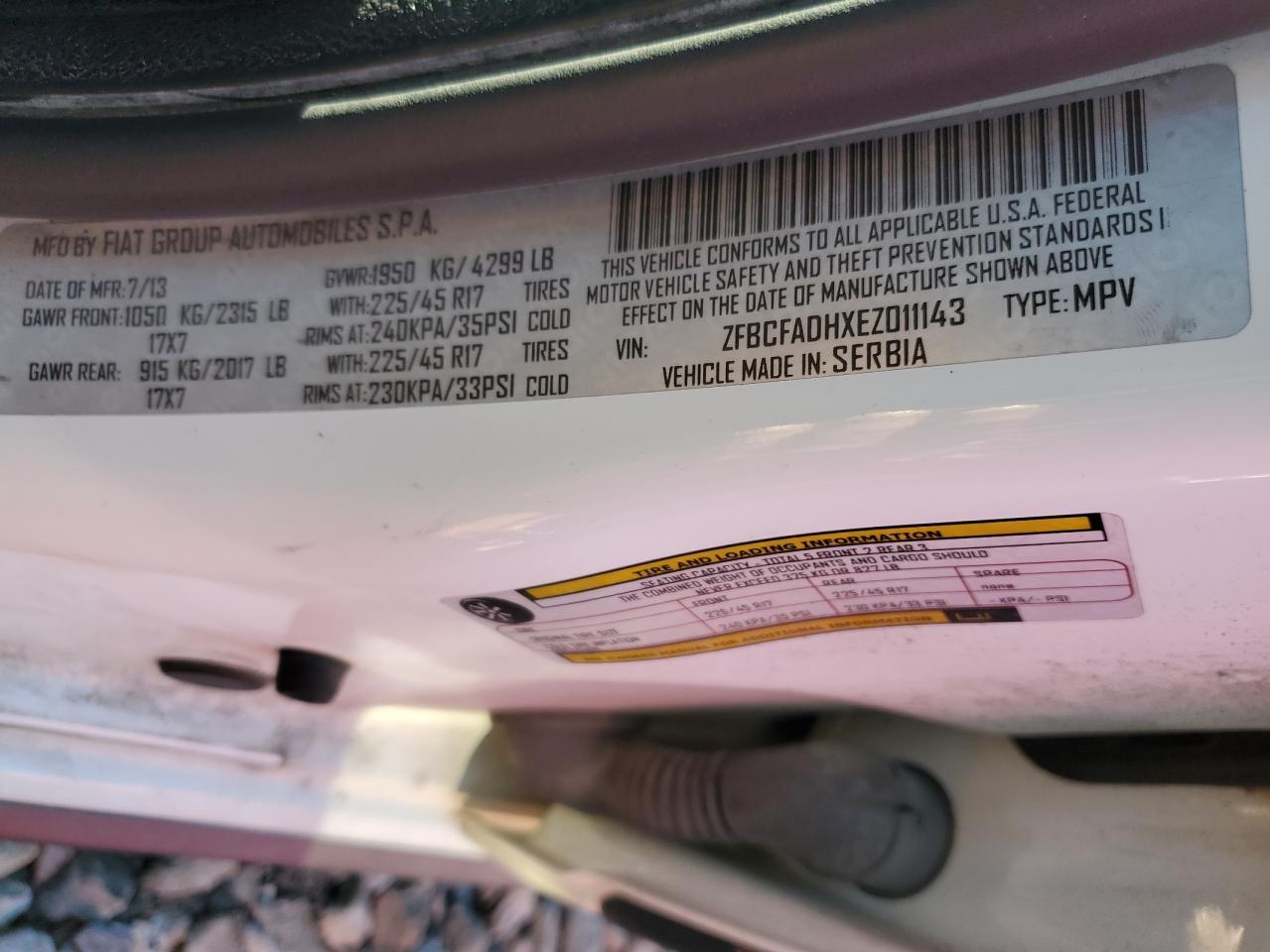 2014 Fiat 500L Trekking VIN: ZFBCFADHXEZ011143 Lot: 90442675