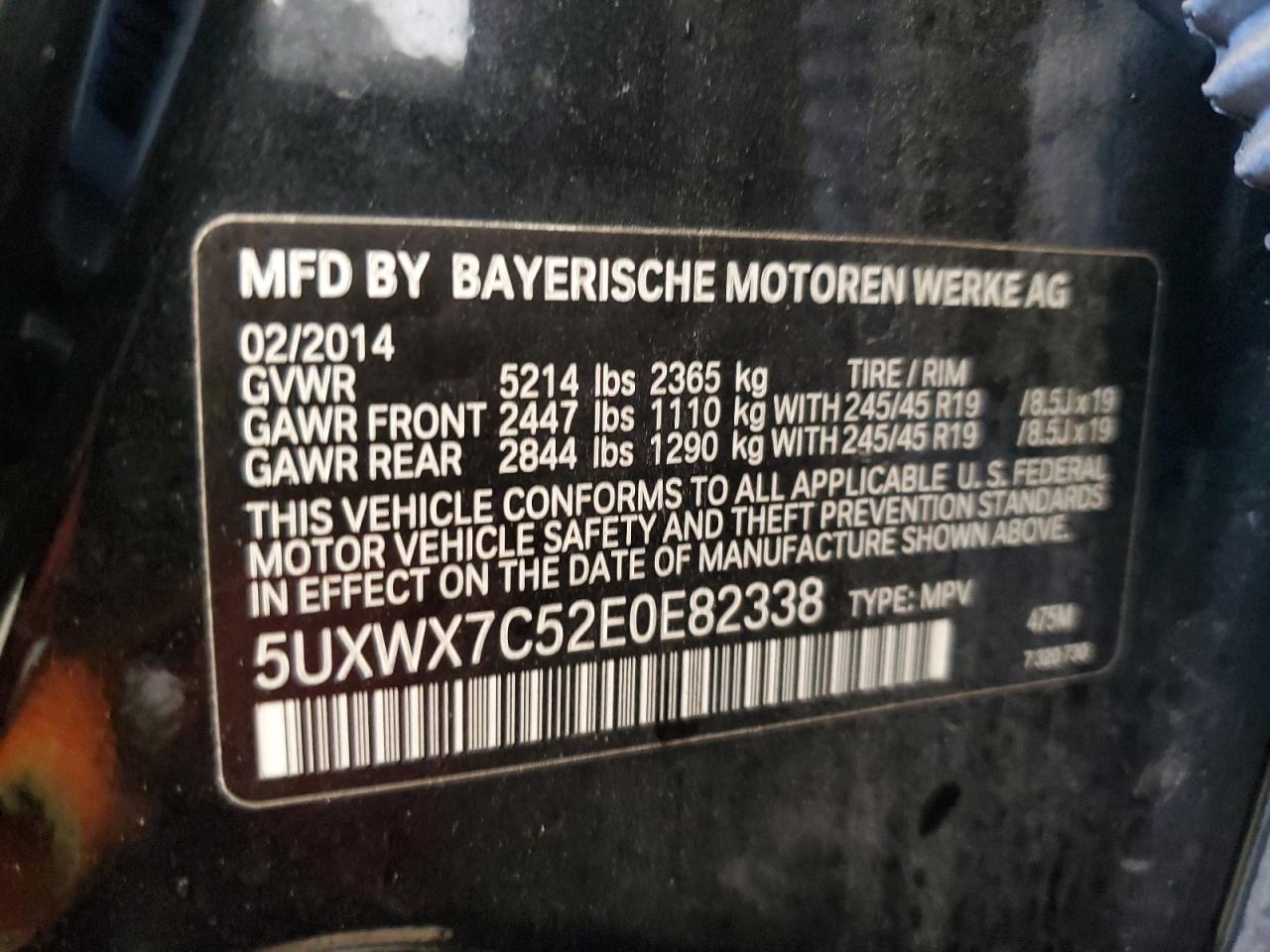 2014 BMW X3 xDrive35I VIN: 5UXWX7C52E0E82338 Lot: 89566655