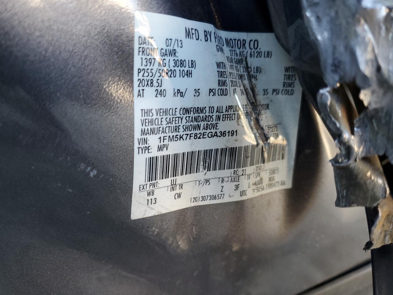 2014 Ford Explorer Limited VIN: 1FM5K7F82EGA36191 Lot: 84788565