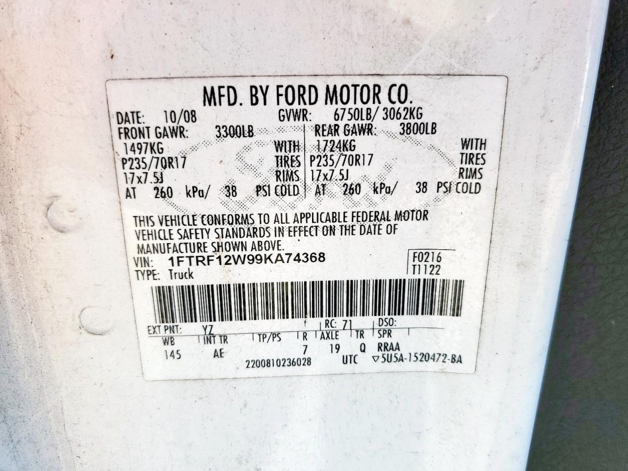 2010 Ford F150 VIN: 1FTMF1CW7AKB55379 Lot: 85749935