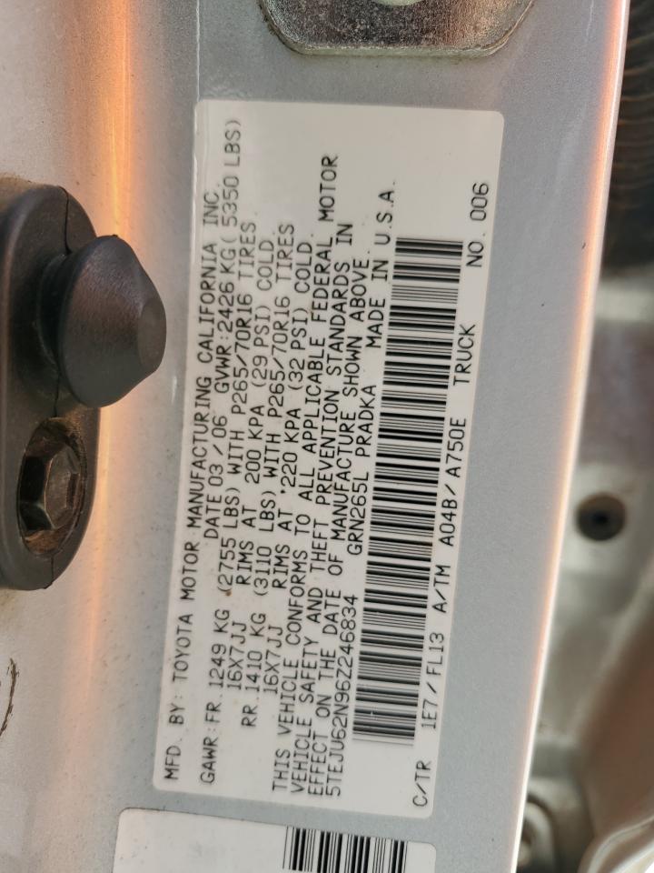 2006 Toyota Tacoma Double Cab Prerunner VIN: 5TEJU62N96Z246834 Lot: 85715175