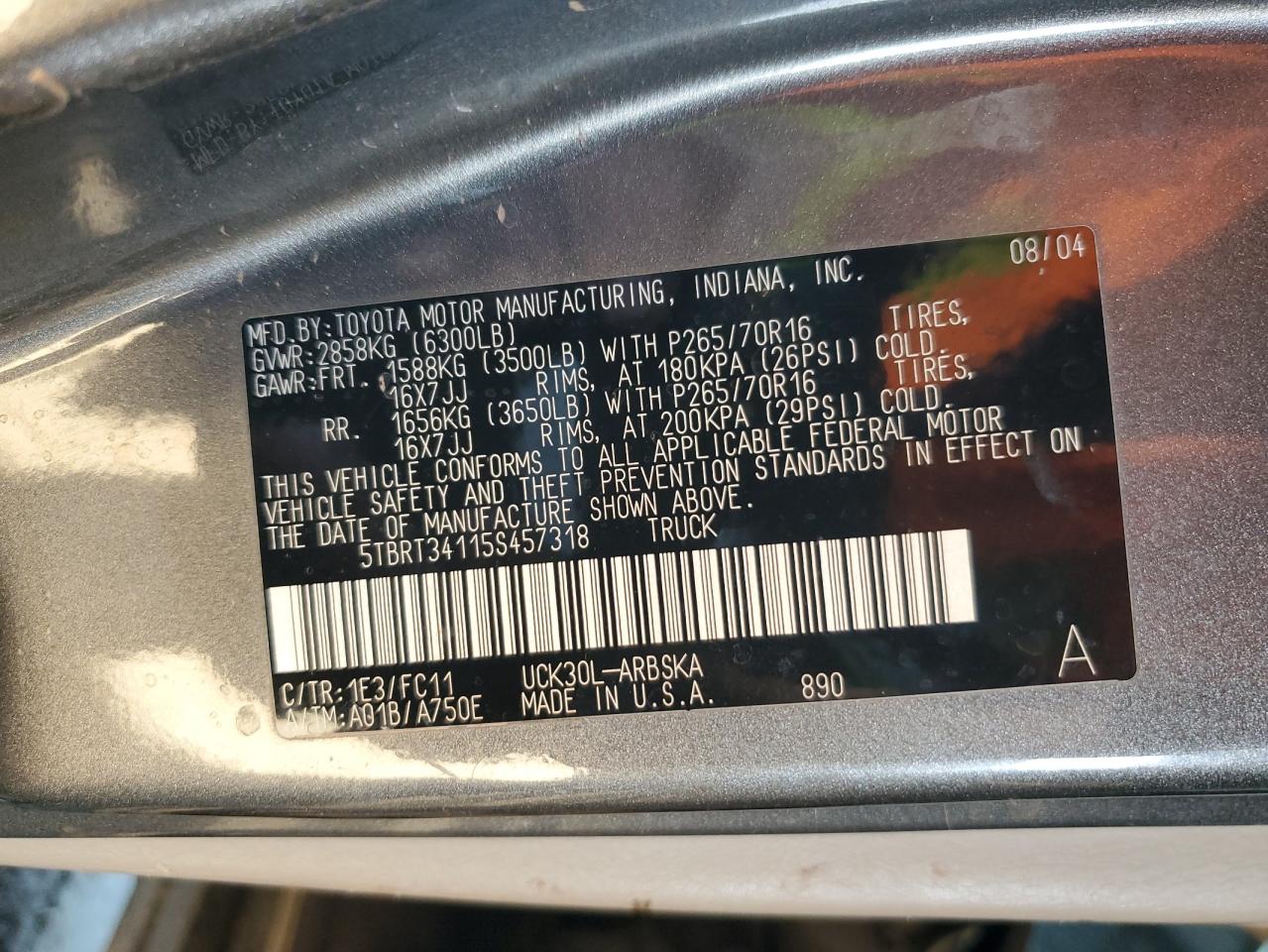 2005 Toyota Tundra Access Cab Sr5 VIN: 5TBRT34115S457318 Lot: 81691355