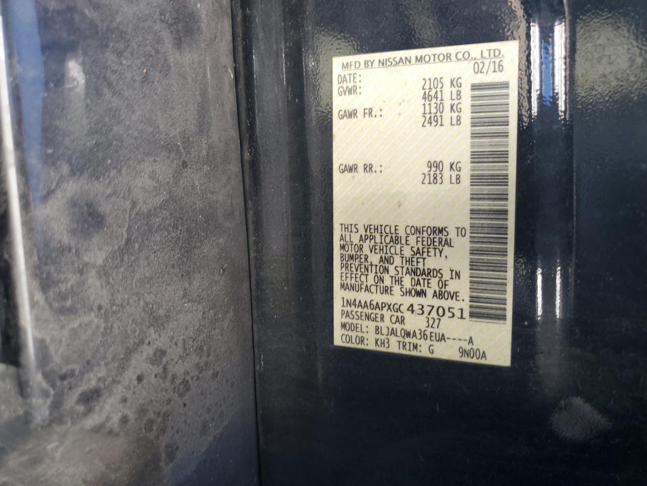 2016 Nissan Maxima 3.5S VIN: 1N4AA6APXGC437051 Lot: 89729005