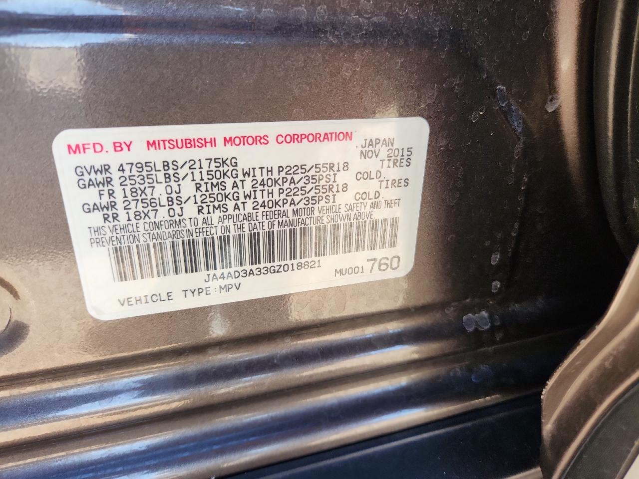 2016 Mitsubishi Outlander Se VIN: JA4AD3A33GZ018821 Lot: 82505815