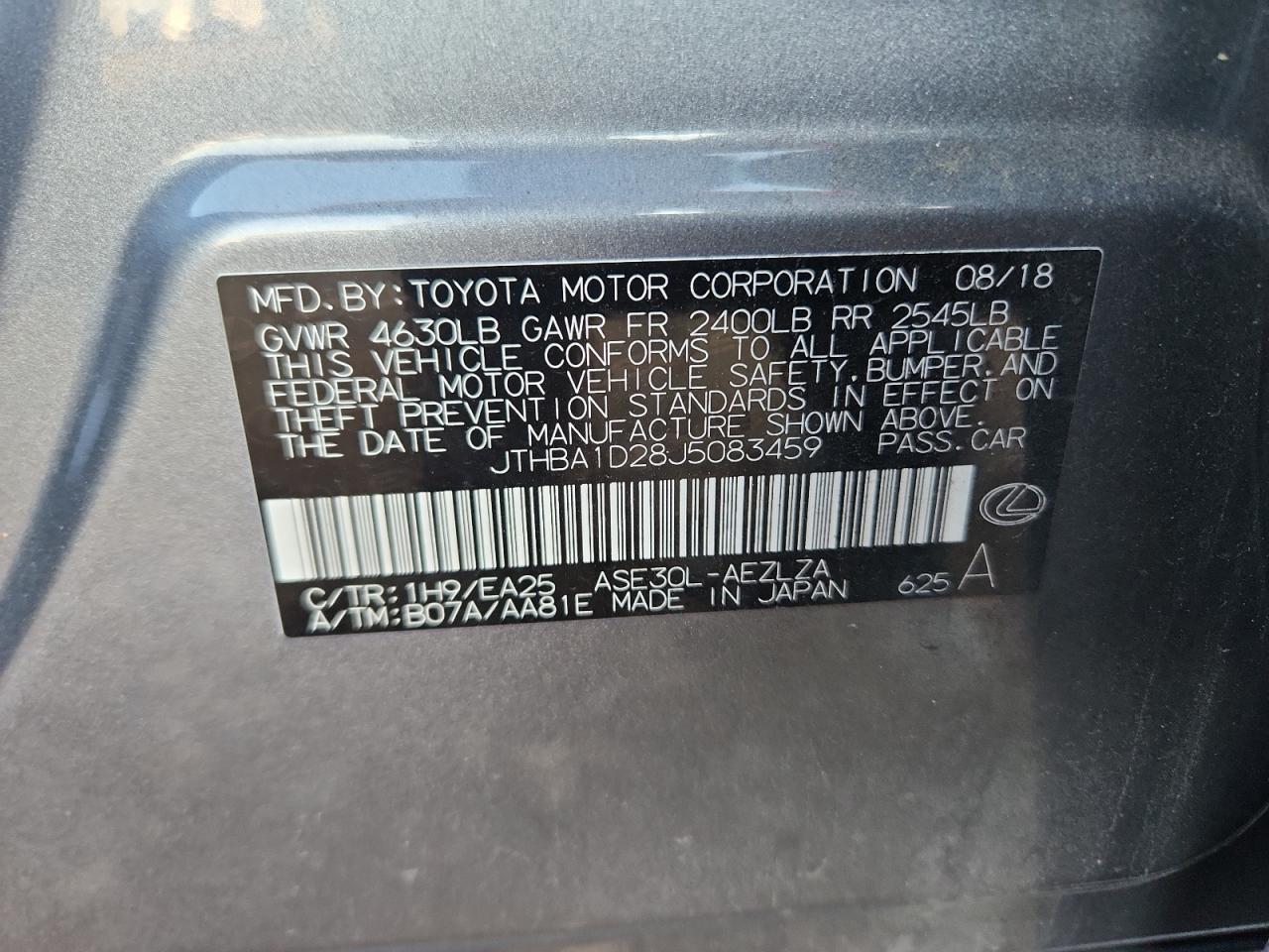 2018 Lexus Is 300 VIN: JTHBA1D28J5083459 Lot: 90630425