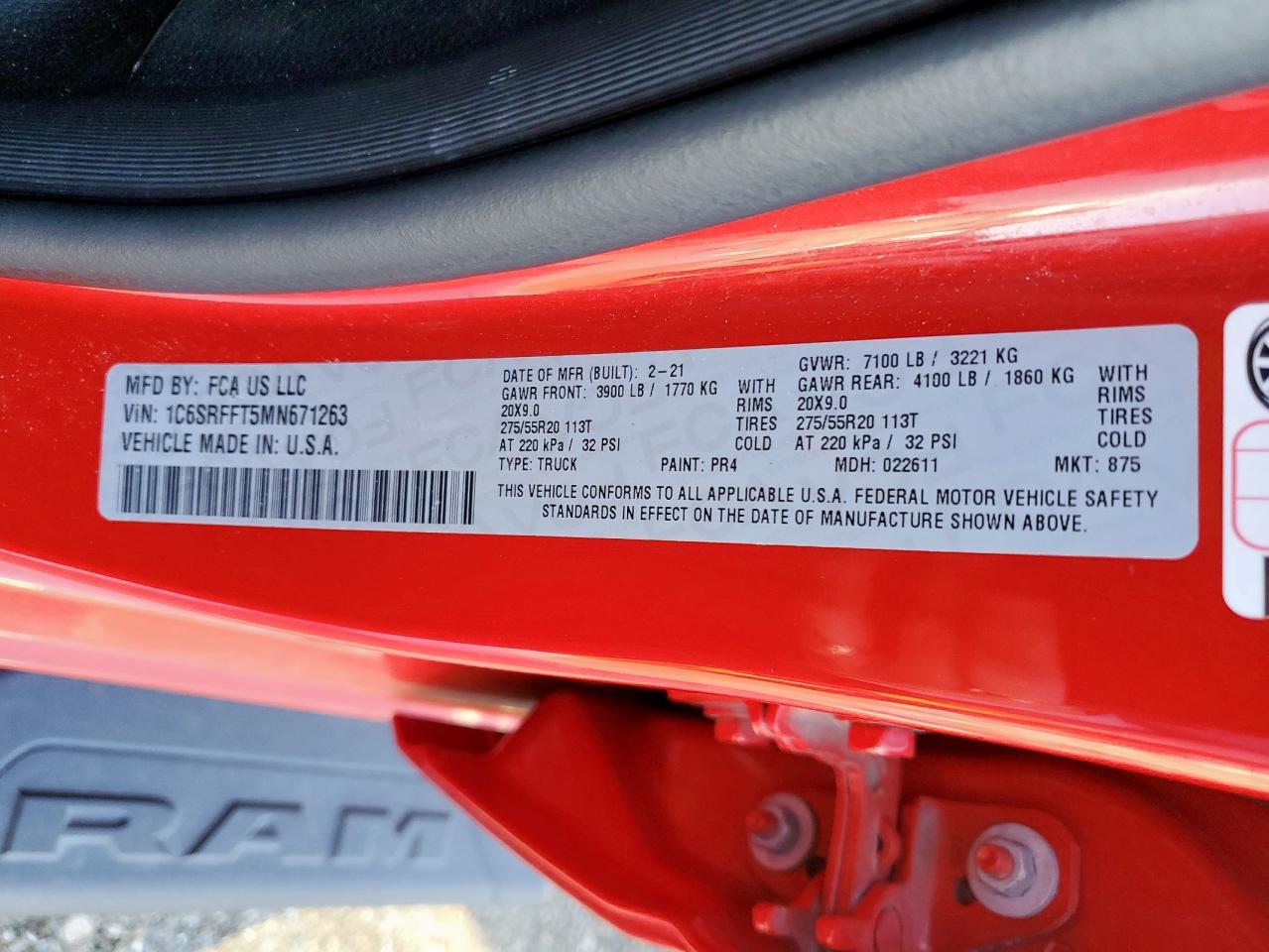 2021 Ram 1500 Big Horn/Lone Star VIN: 1C6SRFFT5MN671263 Lot: 89672245