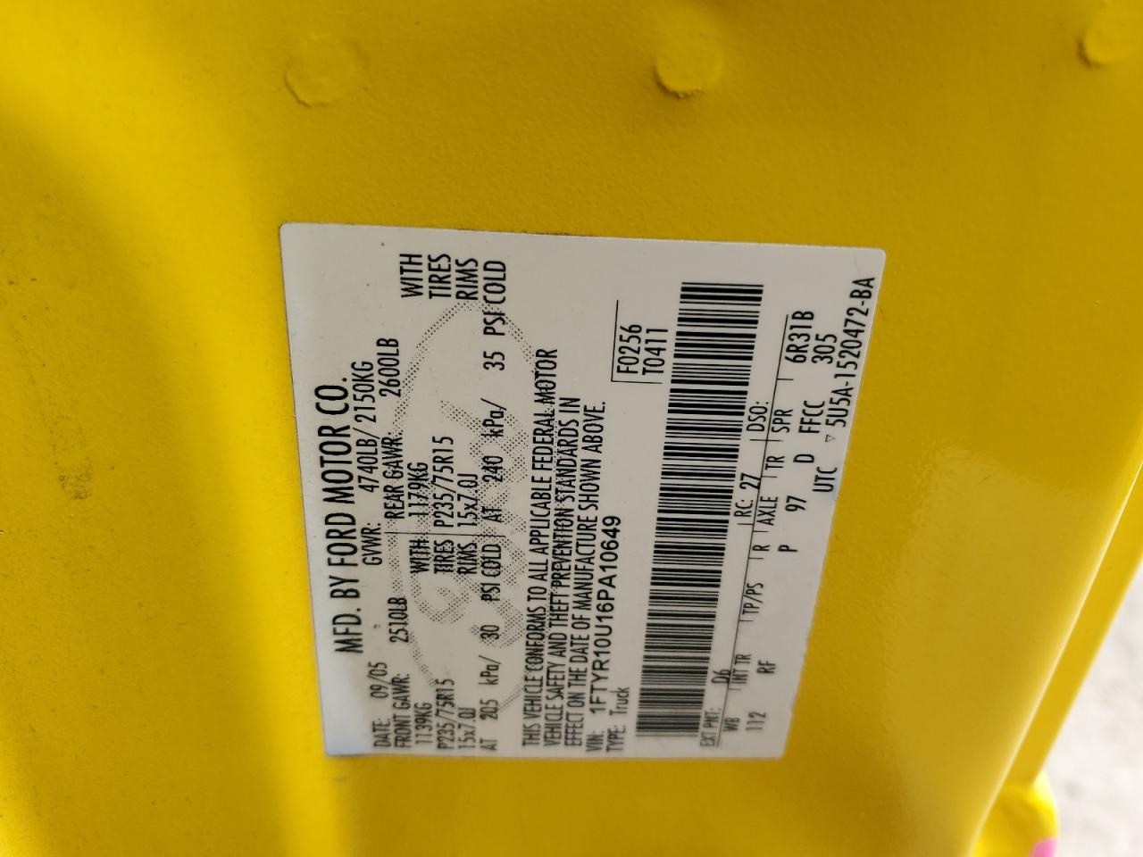 2006 Ford Ranger VIN: 1FTYR10U16PA10649 Lot: 85671925