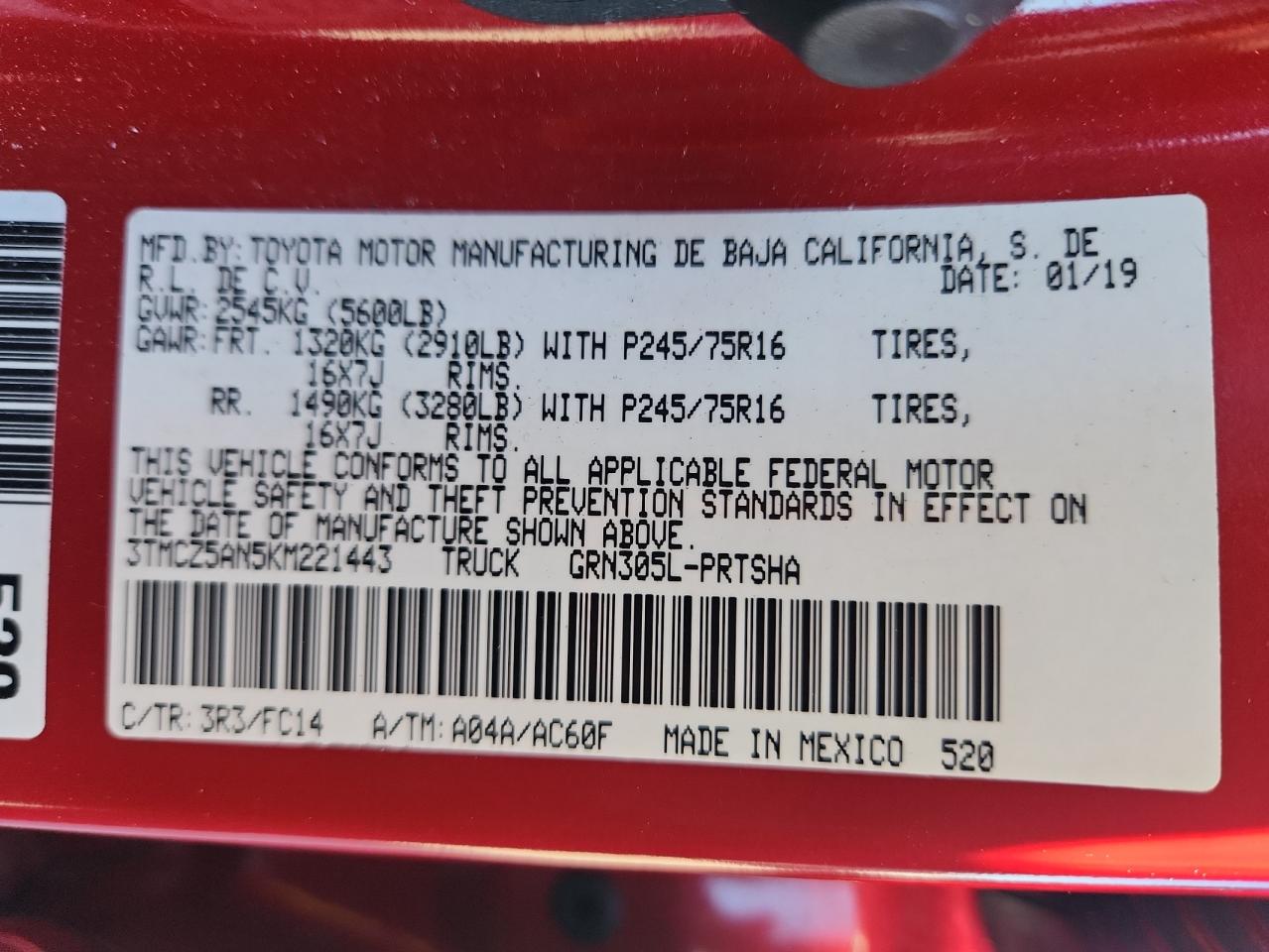 2019 Toyota Tacoma Double Cab VIN: 3TMCZ5AN5KM221443 Lot: 84698775