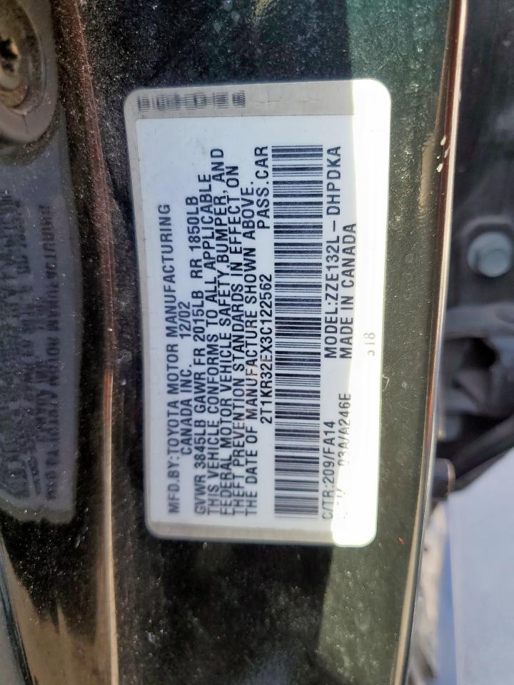 2003 Toyota Corolla Matrix Xr VIN: 2T1KR32EX3C122562 Lot: 86286285