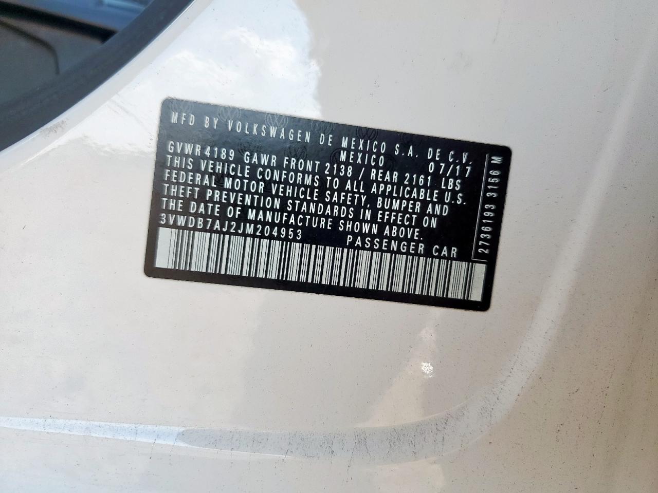 2018 Volkswagen Jetta Se VIN: 3VWDB7AJ2JM204953 Lot: 81991825
