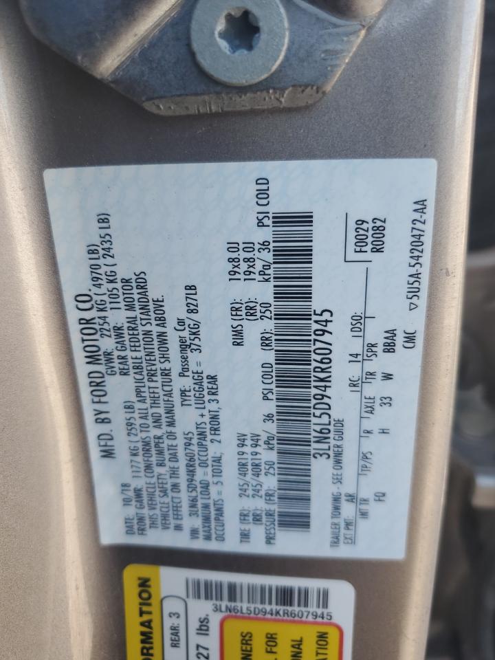 2019 Lincoln Mkz Reserve I VIN: 3LN6L5D94KR607945 Lot: 82267895