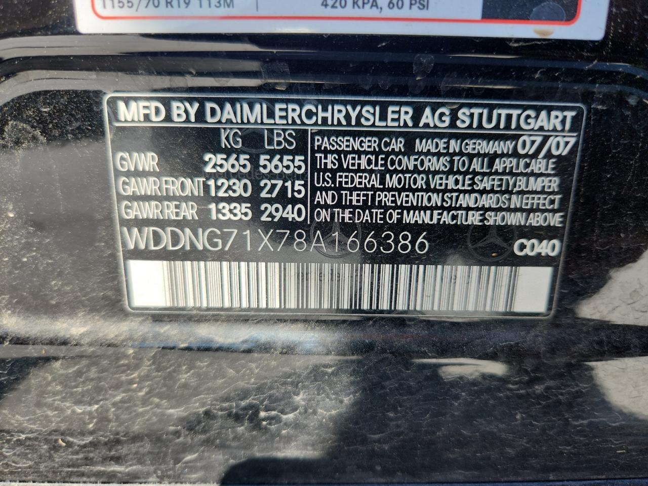 2008 Mercedes-Benz S 550 VIN: WDDNG71X78A166386 Lot: 82316395