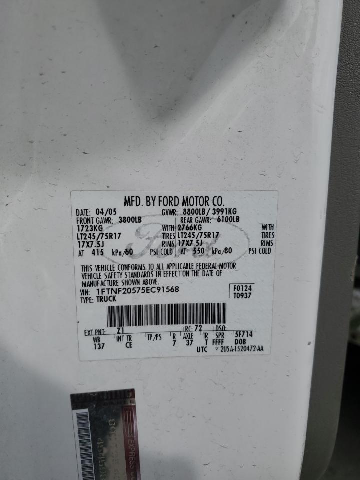 2005 Ford F250 Super Duty VIN: 1FTNF20575EC91568 Lot: 89841385