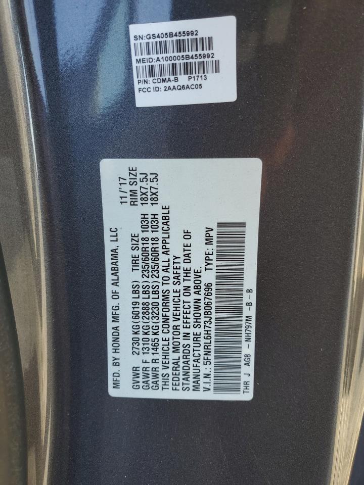 2018 Honda Odyssey Exl VIN: 5FNRL6H73JB067696 Lot: 87284195