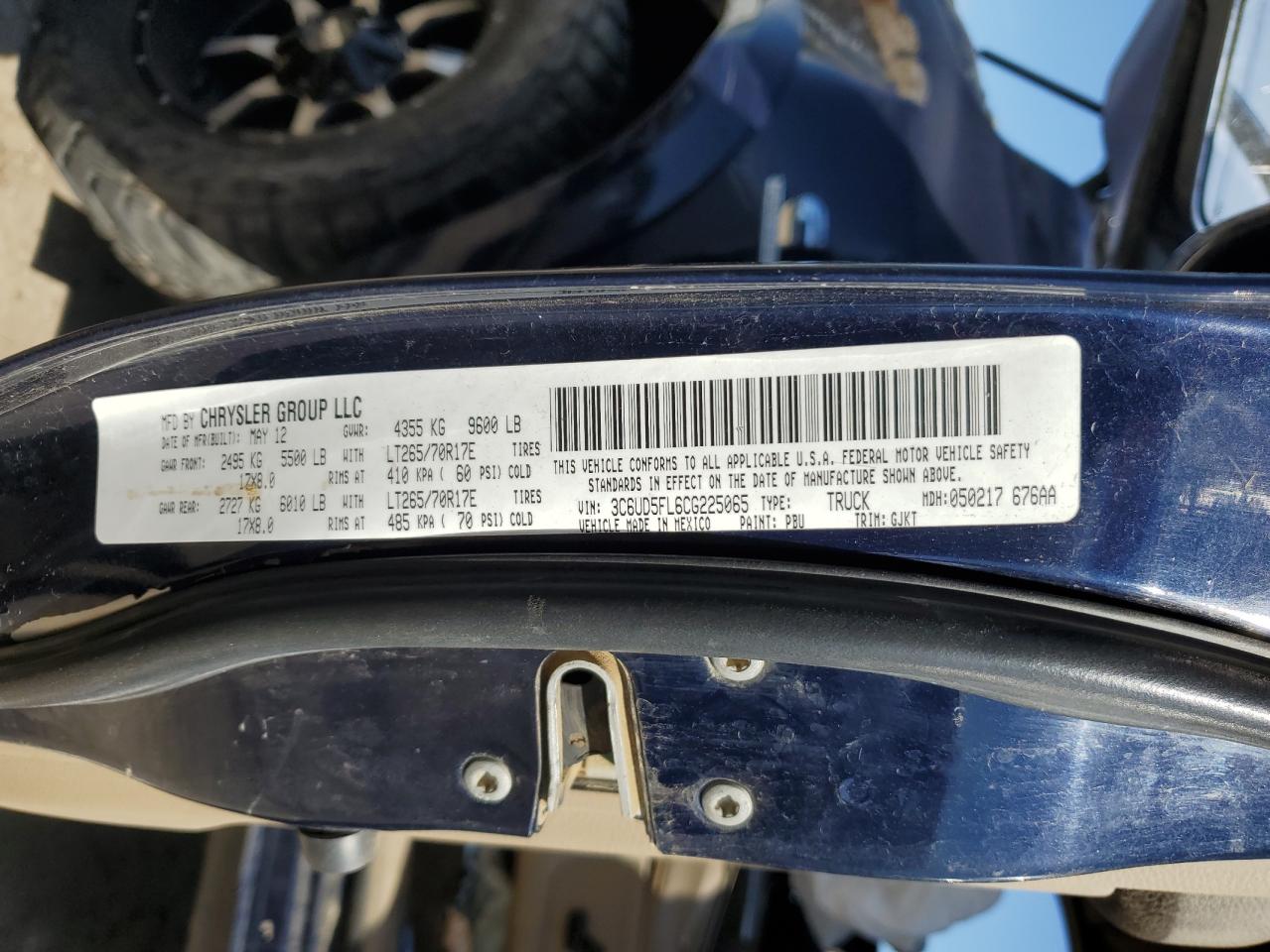 2012 Dodge Ram 2500 Laramie VIN: 3C6UD5FL6CG225065 Lot: 85157675