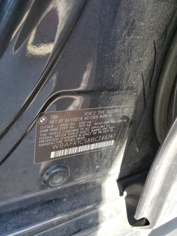 2011 BMW 528 I VIN: WBAFR1C58BC748247 Lot: 81984515