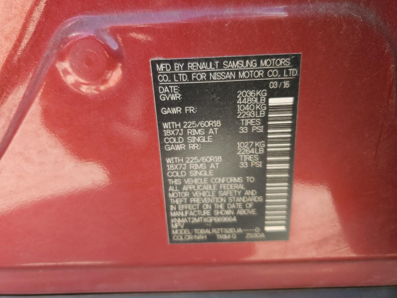 2016 Nissan Rogue S VIN: KNMAT2MTXGP669664 Lot: 86286145