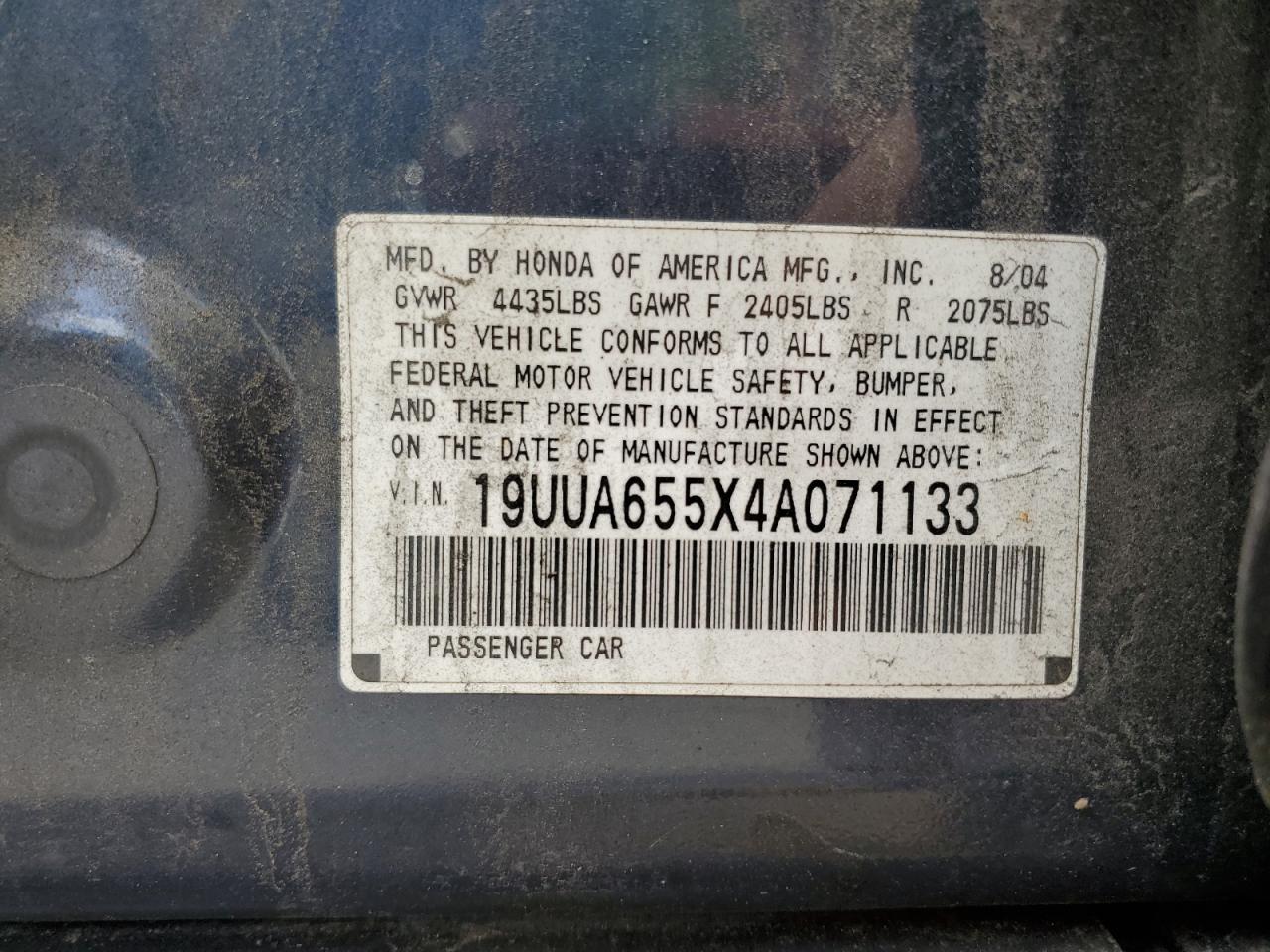 2004 Acura Tl VIN: 19UUA655X4A071133 Lot: 85474515