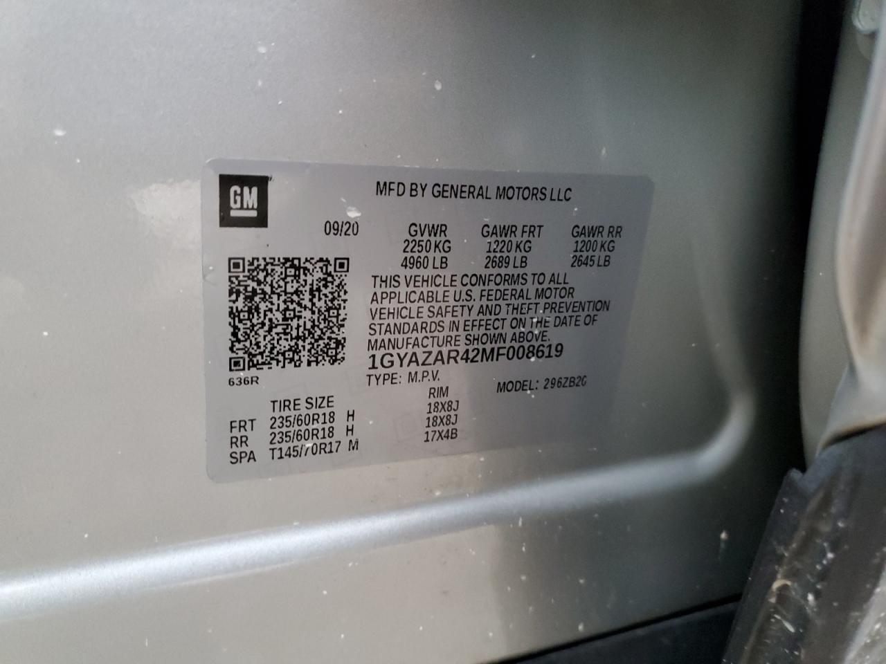 2021 Cadillac Xt4 Luxury VIN: 1GYAZAR42MF008619 Lot: 89546145