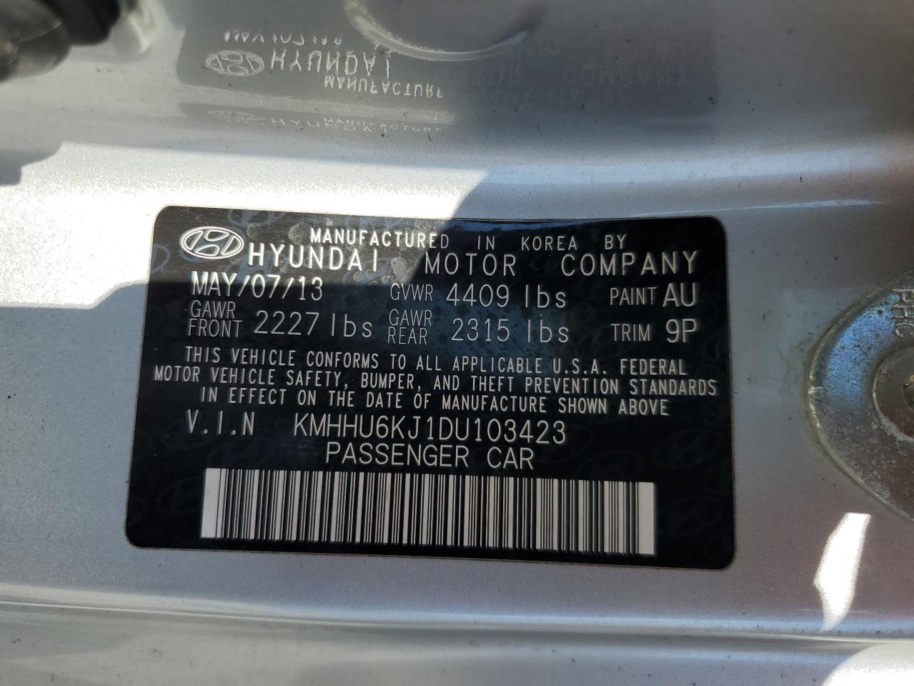 2013 Hyundai Genesis Coupe 3.8L VIN: KMHHU6KJ1DU103423 Lot: 82465725