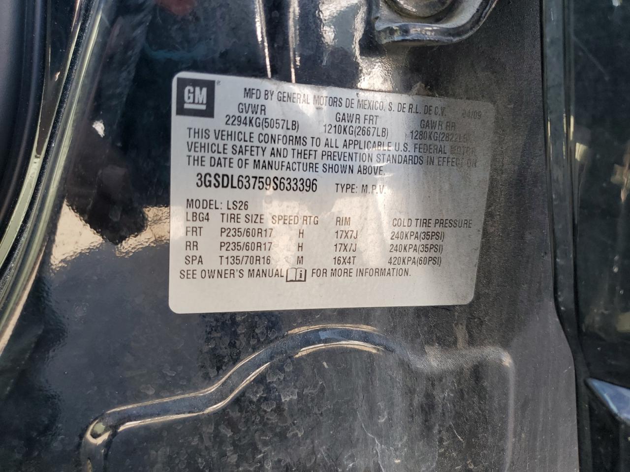 2009 Saturn Vue Xr VIN: 3GSDL63759S633396 Lot: 85888375