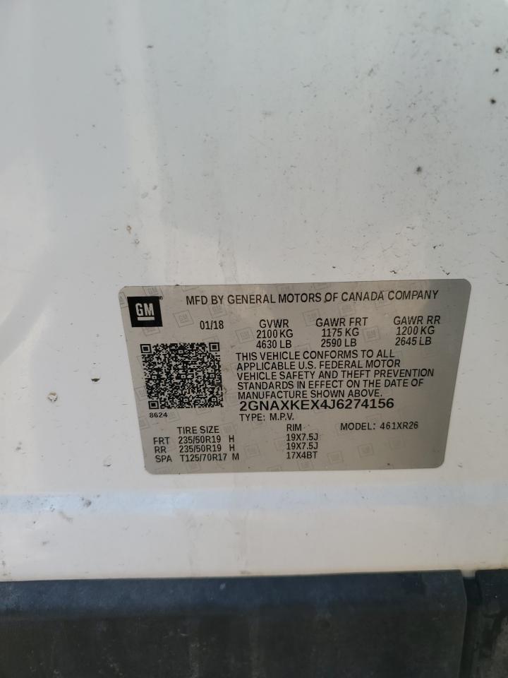 2018 Chevrolet Equinox Lt VIN: 2GNAXKEX4J6274156 Lot: 84651355