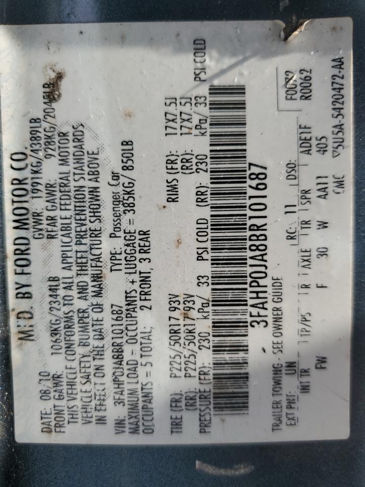 2011 Ford Fusion Sel VIN: 3FAHP0JA8BR101687 Lot: 90084765