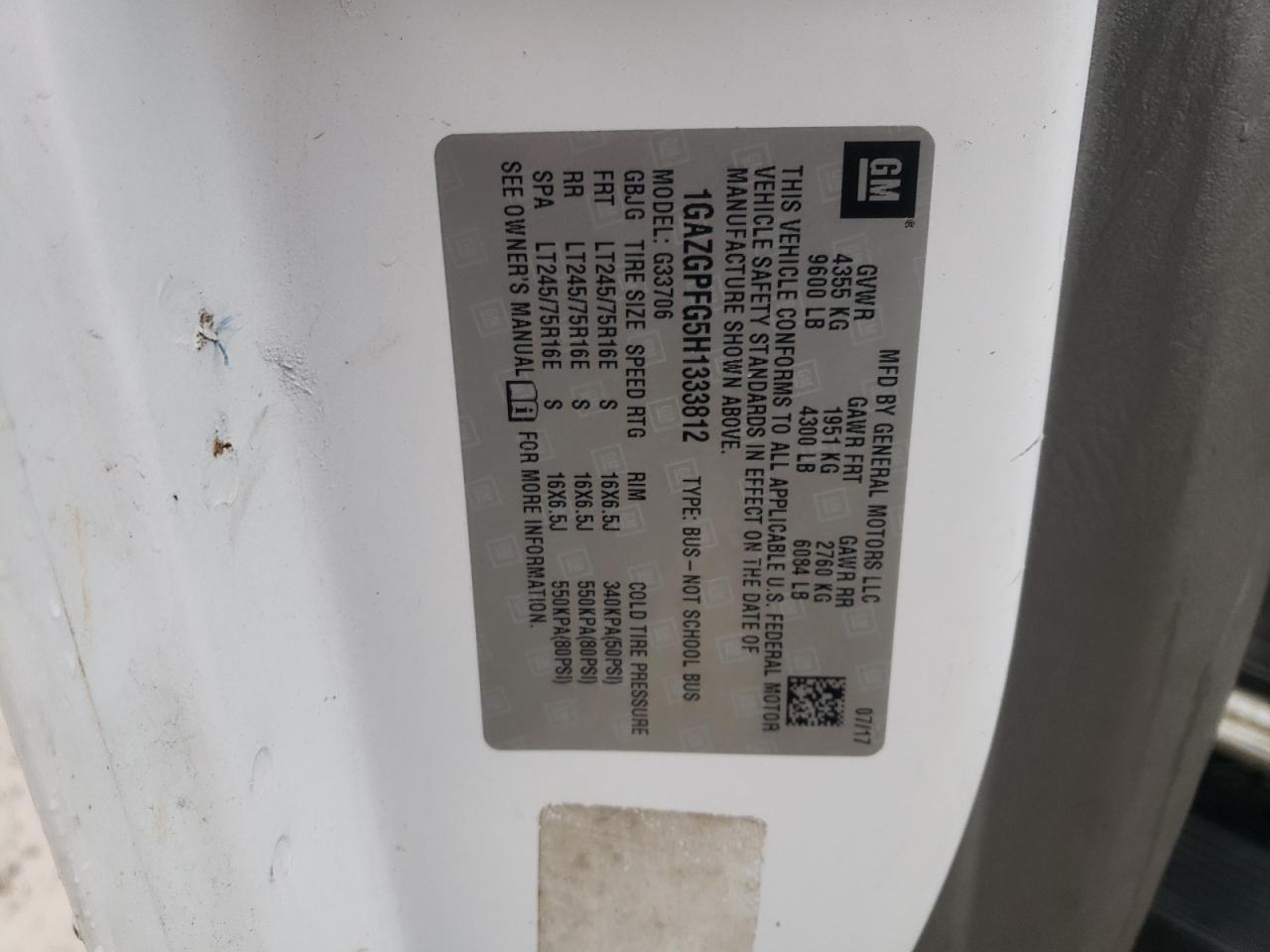 2017 Chevrolet Express G3500 Lt VIN: 1GAZGPFG5H1333812 Lot: 81942645