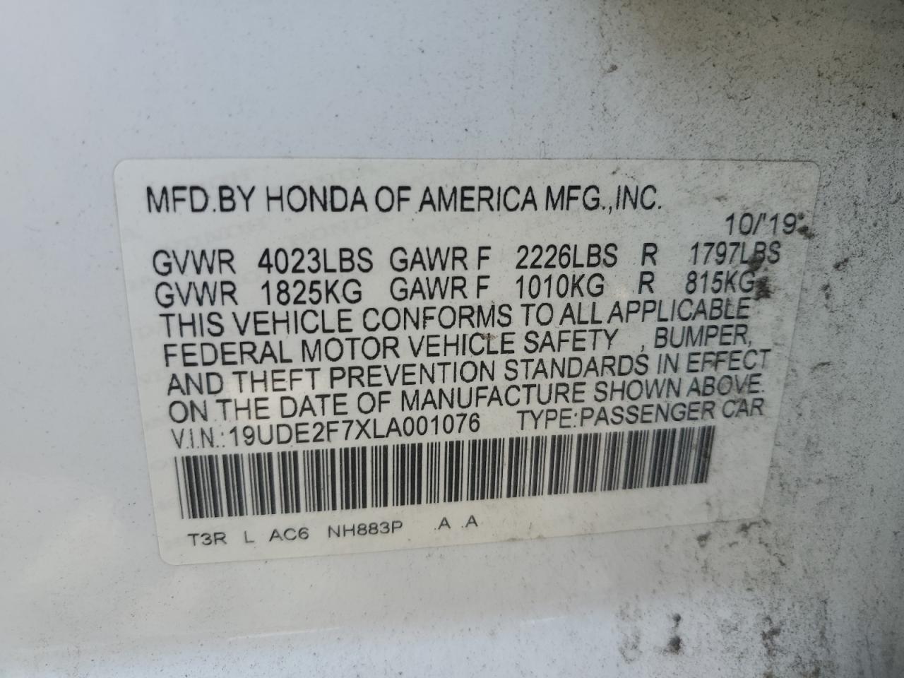 2020 Acura Ilx Premium VIN: 19UDE2F7XLA001076 Lot: 89500805