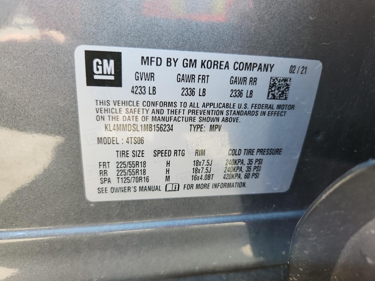 2021 Buick Encore Gx Select VIN: KL4MMDSL1MB156234 Lot: 86129275