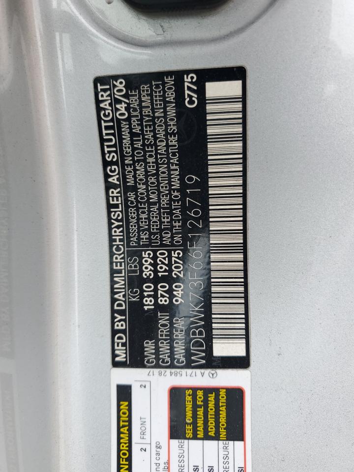 2006 Mercedes-Benz Slk 55 Amg VIN: WDBWK73F66F126719 Lot: 82399785