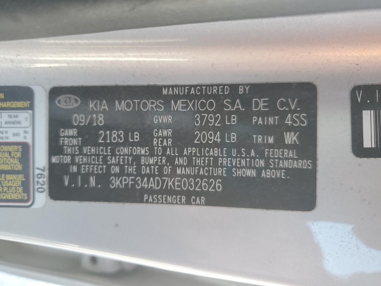 2019 Kia Forte Gt Line VIN: 3KPF34AD7KE032626 Lot: 86174145