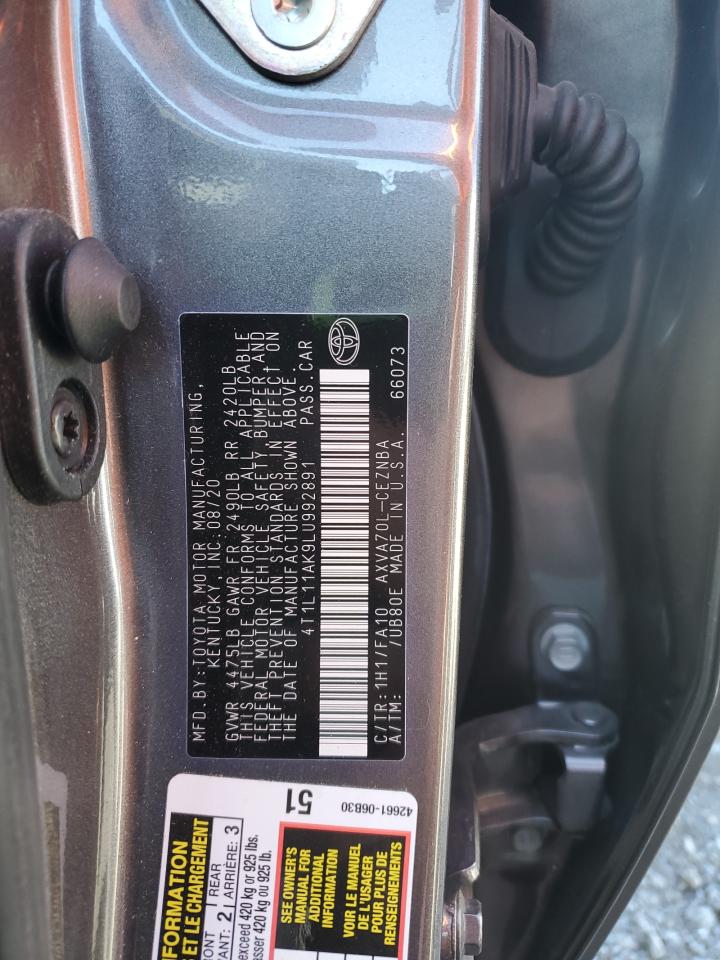 2020 Toyota Camry Le VIN: 4T1L11AK9LU992891 Lot: 85856705