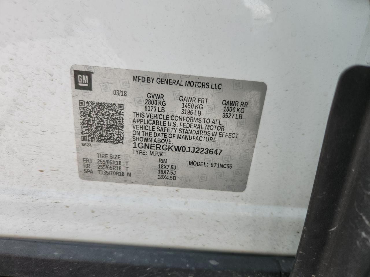 2018 Chevrolet Traverse Lt VIN: 1GNERGKW0JJ223647 Lot: 86617815