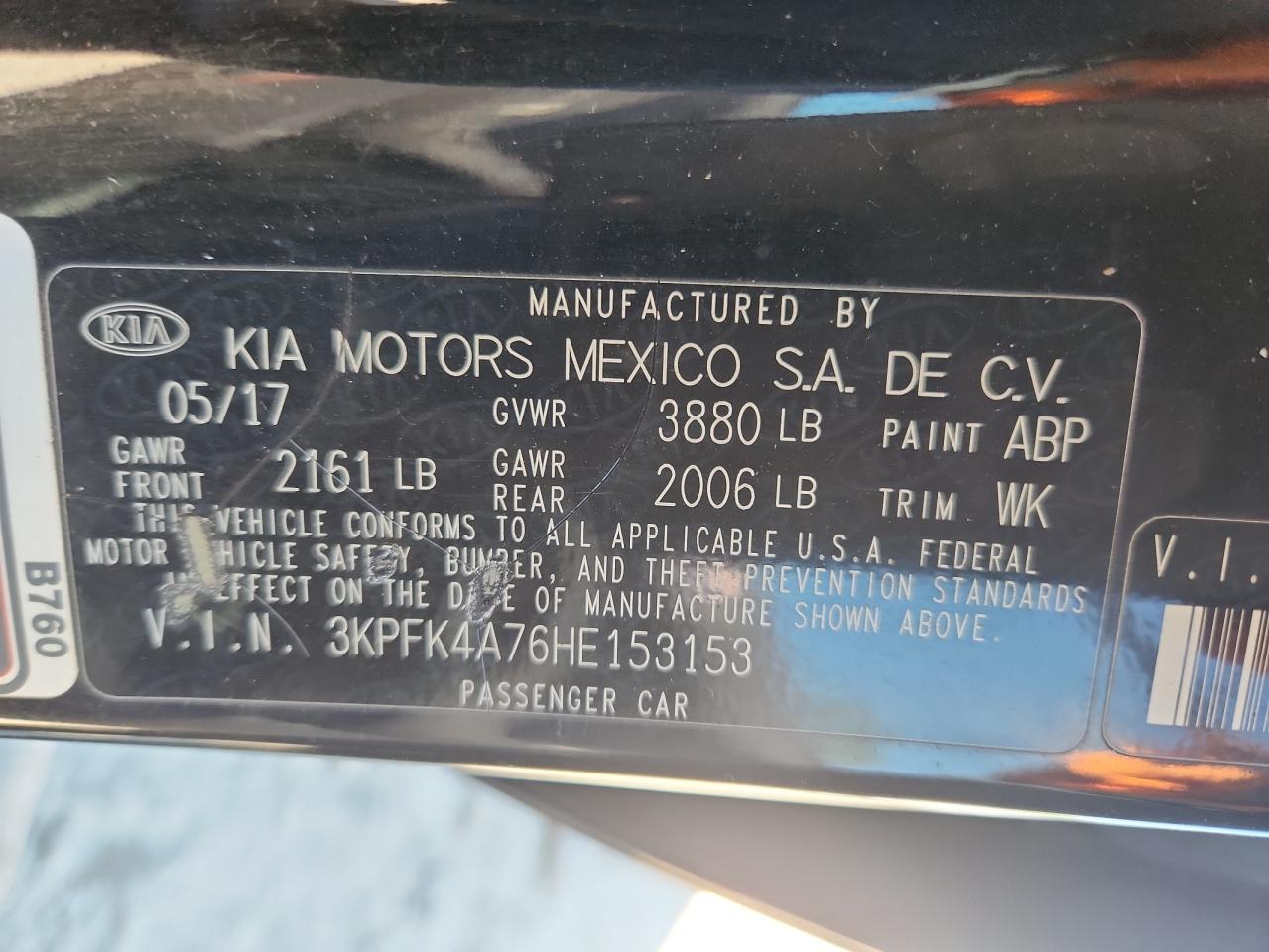 2017 Kia Forte Lx VIN: 3KPFK4A76HE153153 Lot: 87030365