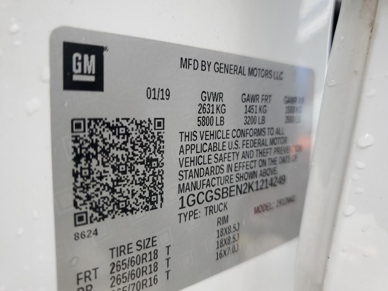 2019 Chevrolet Colorado VIN: 1GCGSBEN2K1214249 Lot: 84964155