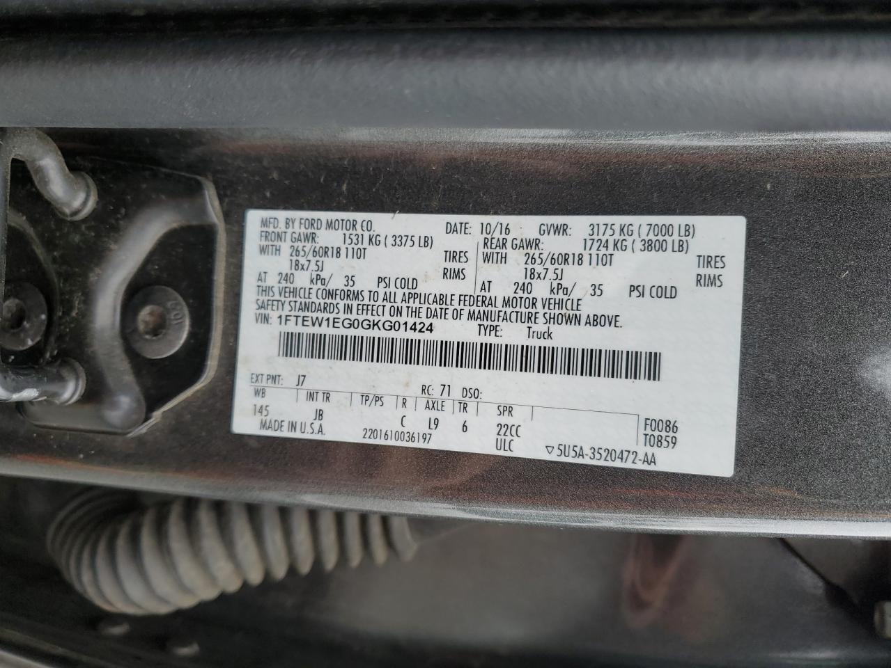 2016 Ford F150 Supercrew VIN: 1FTEW1EG0GKG01424 Lot: 82403735