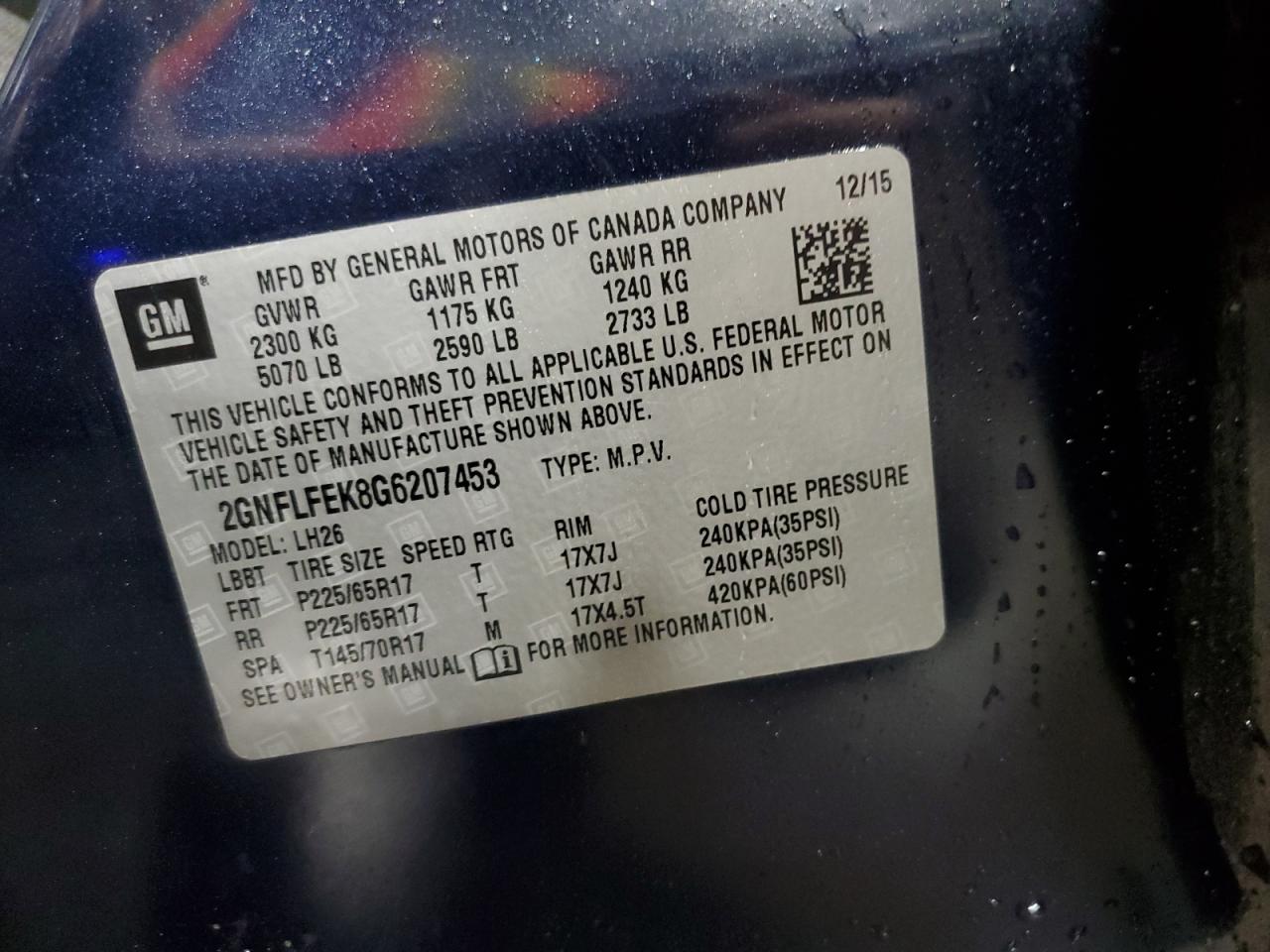 2016 Chevrolet Equinox Lt VIN: 2GNFLFEK8G6207453 Lot: 85185365