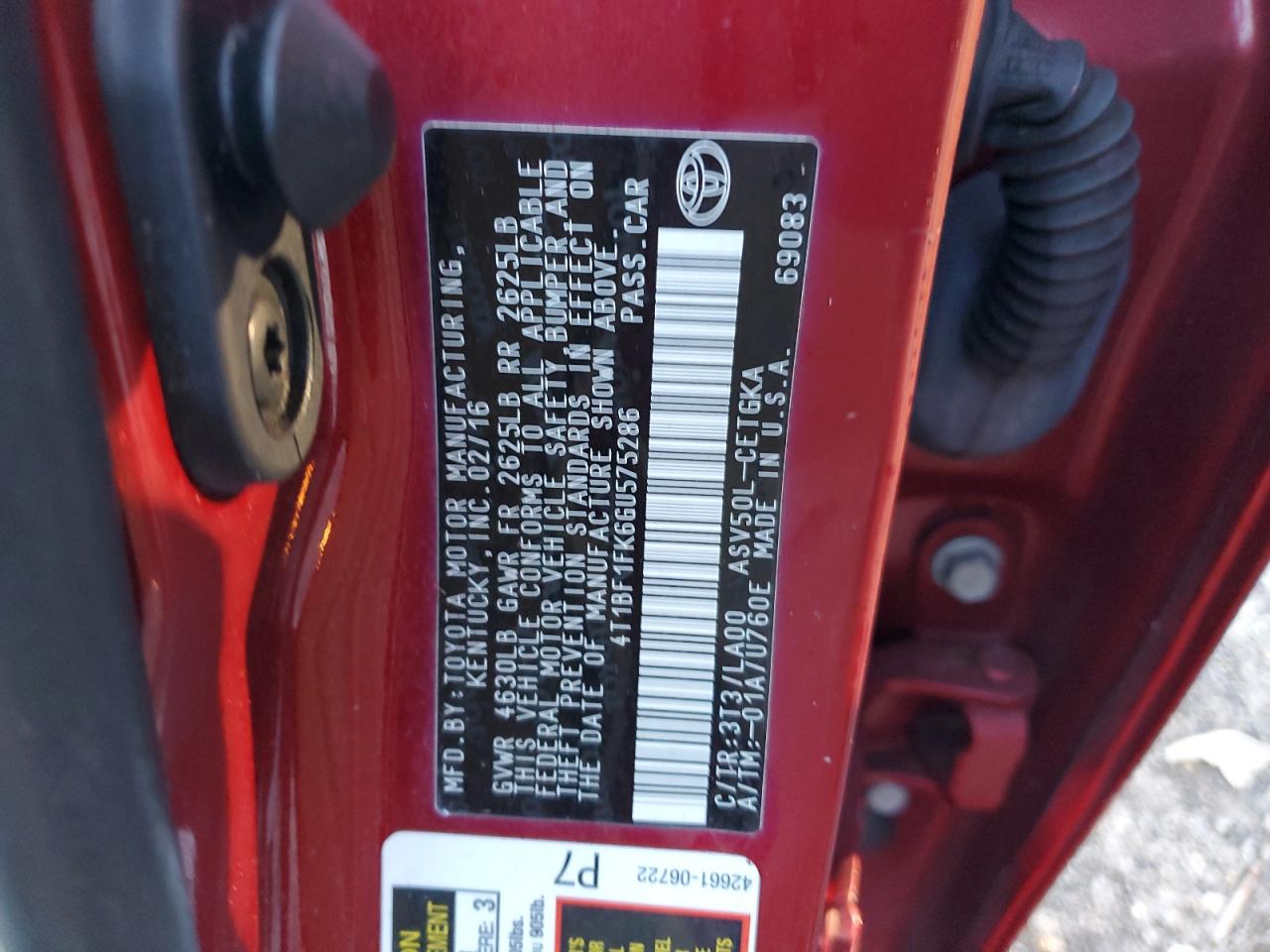 2016 Toyota Camry Le VIN: 4T1BF1FK6GU575286 Lot: 85941705