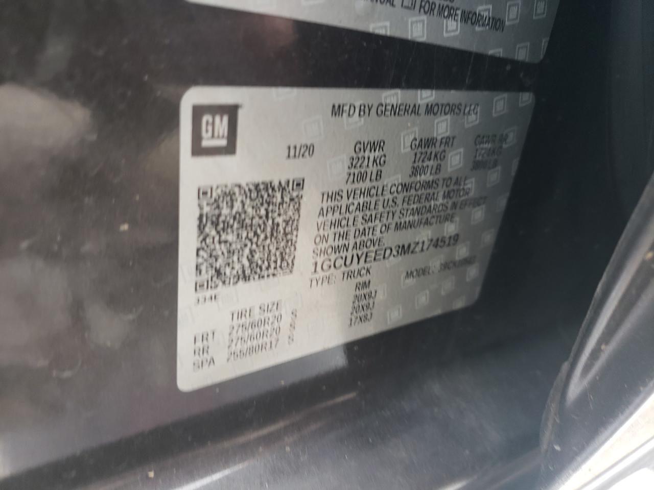 2021 Chevrolet Silverado K1500 Rst VIN: 1GCUYEED3MZ174519 Lot: 85839045