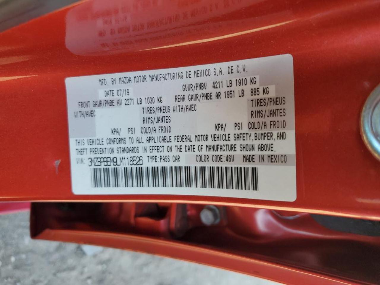 2020 Mazda 3 Premium VIN: 3MZBPBEM9LM118526 Lot: 89893855