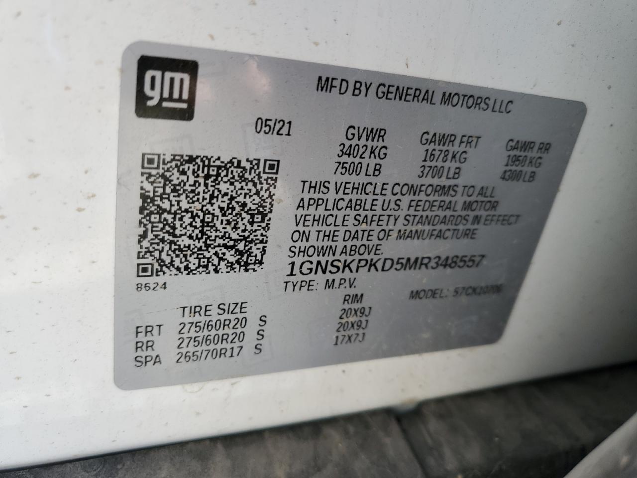 2021 Chevrolet Tahoe K1500 Z71 VIN: 1GNSKPKD5MR348557 Lot: 82588005