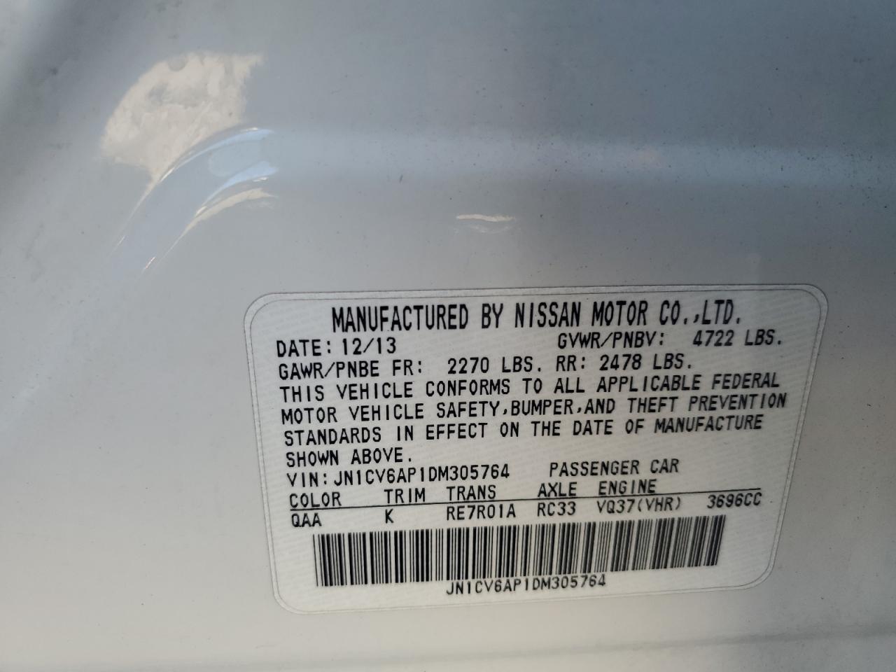 2013 Infiniti G37 Base VIN: JN1CV6AP1DM305764 Lot: 87311855