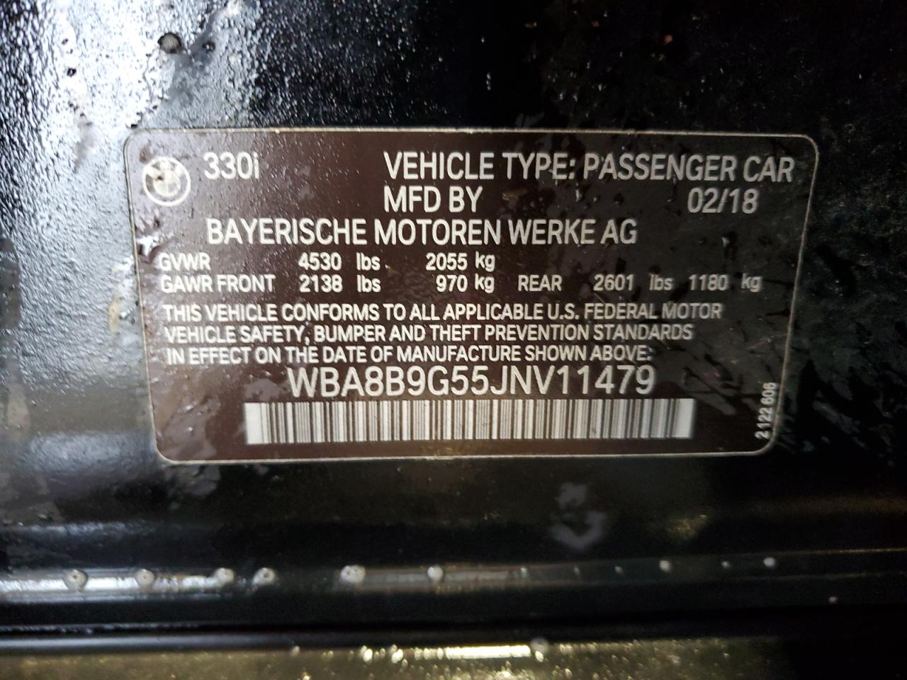 2018 BMW 330 I VIN: WBA8B9G55JNV11479 Lot: 86147485