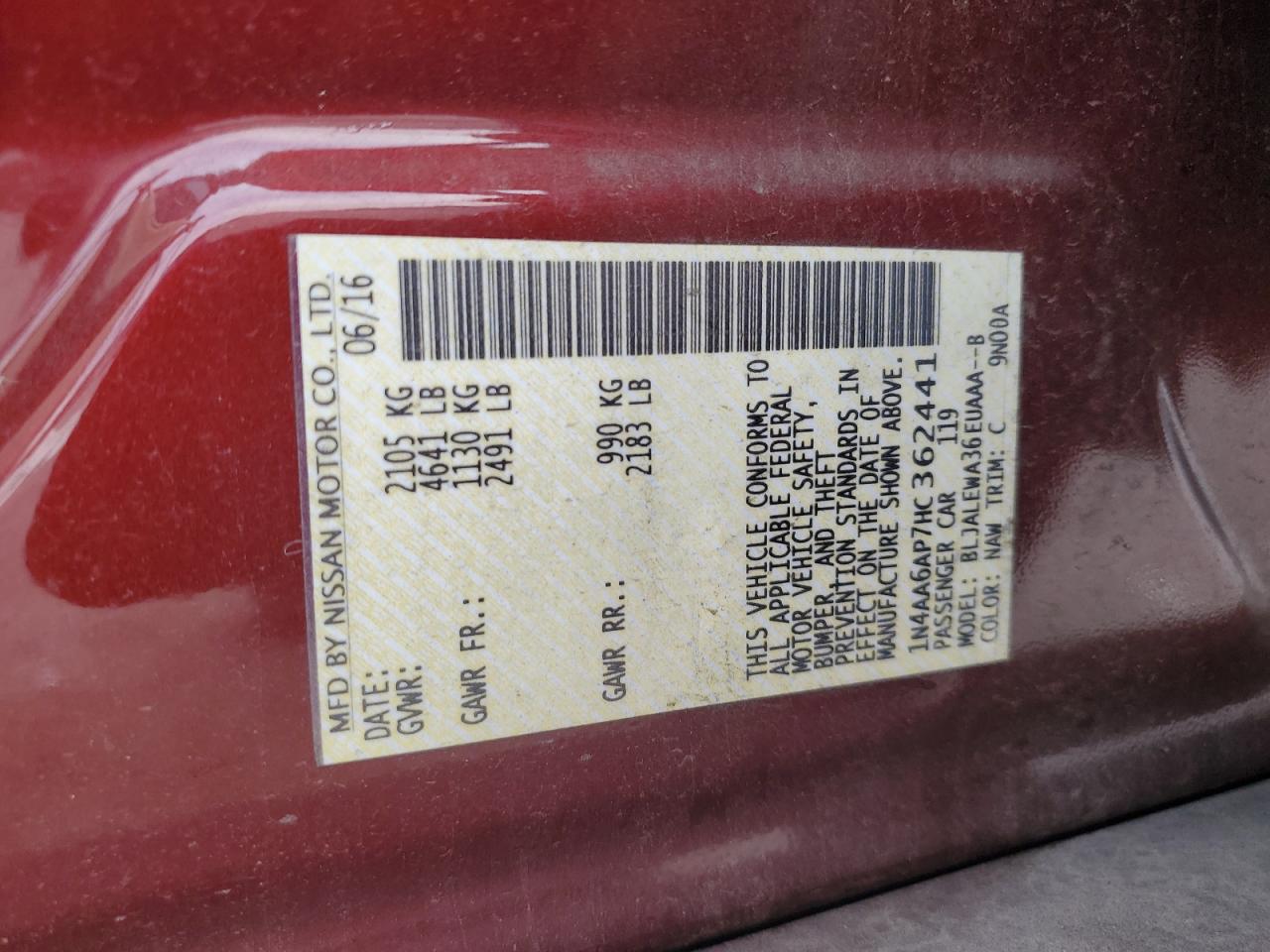 2017 Nissan Maxima 3.5S VIN: 1N4AA6AP7HC362441 Lot: 87113925