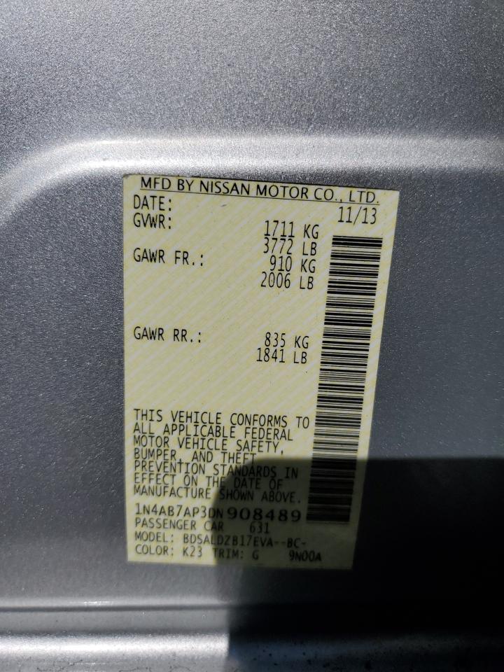 2013 Nissan Sentra S VIN: 1N4AB7AP3DN908489 Lot: 84898935