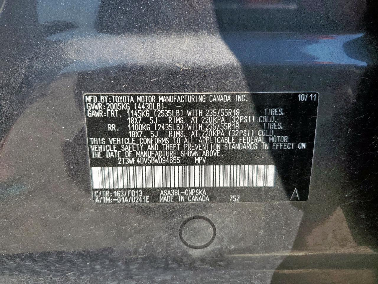 2011 Toyota Rav4 Sport VIN: 2T3WF4DV5BW094655 Lot: 81680015