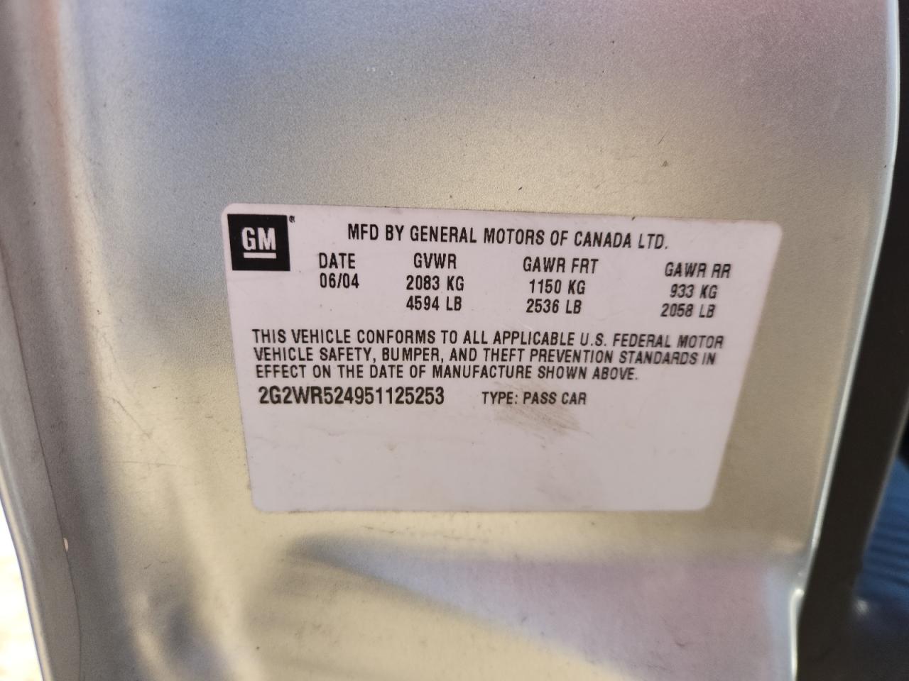 2005 Pontiac Grand Prix Gtp VIN: 2G2WR524951125253 Lot: 86607625