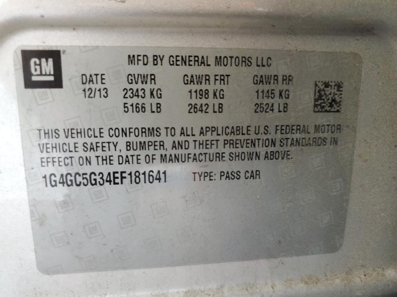 2014 Buick Lacrosse VIN: 1G4GC5G34EF181641 Lot: 89902975