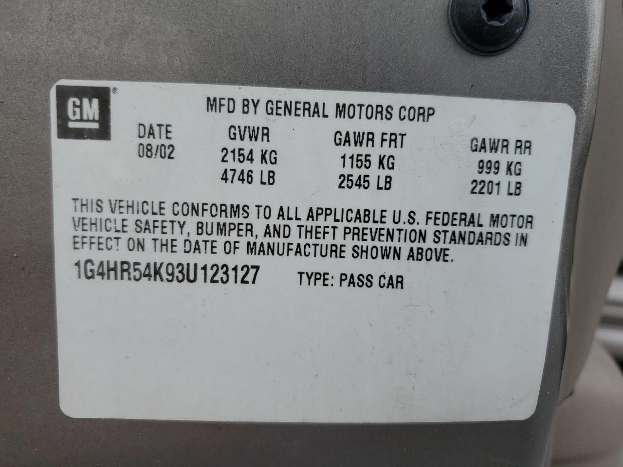 2003 Buick Lesabre Limited VIN: 1G4HR54K93U123127 Lot: 86135445